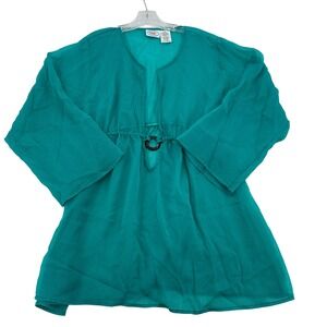 Sand N Sun Womens Plus 2X Teal Sheer Swim Cover Up O-Ring Waist Beach Swim Wear
